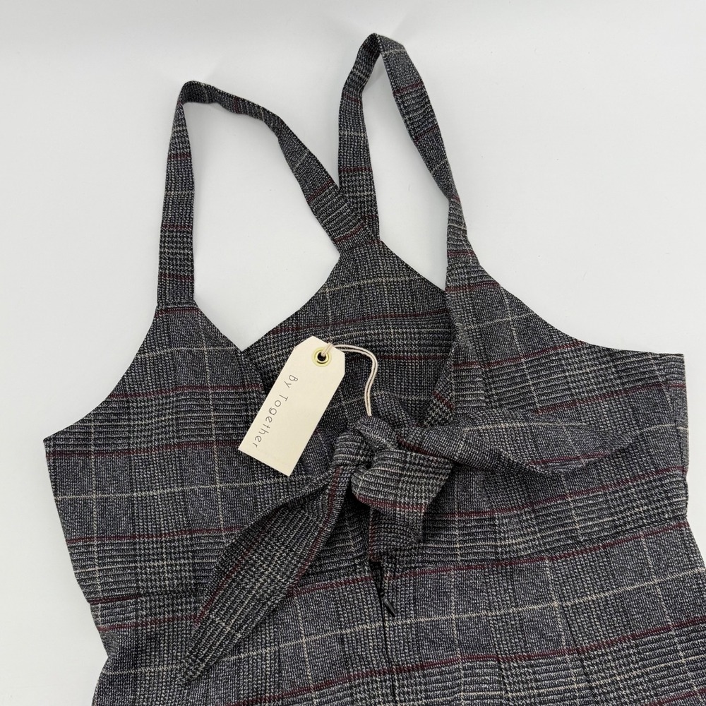 By Together Plaid Jumpsuit Wide Leg Cropped Tie Back Womens Large NEW - Picture 1 of 8